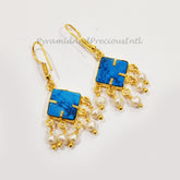 14K Gold Plated Pearl Hydro And Turquoise Howlite Earrings, December Birthstone, Sold By Pair